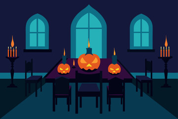 Gothic Archway with Pumpkins and Cobwebs