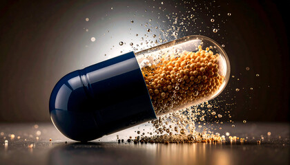 Large Blue and Clear Capsule Dispersing Golden Pellets.