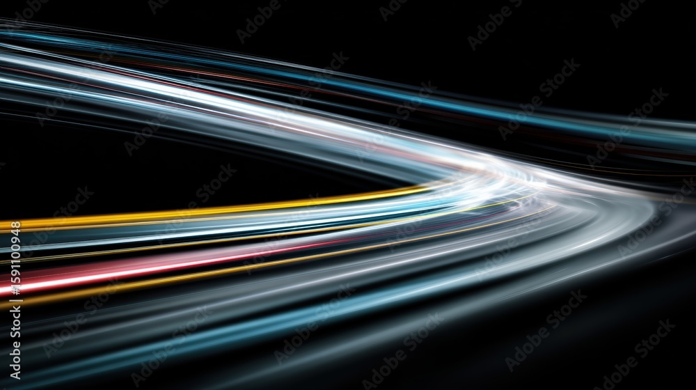 Poster dynamic light trails create an abstract representation of speed and innovation in a modern technolog
