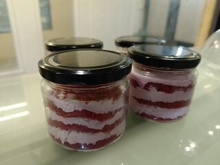 Jar pastry cake with selective focus