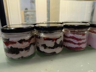 Jar pastry cake with selective focus