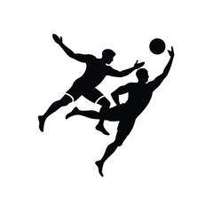 Dynamic sports illustration of two athletes competing for a header in mid air