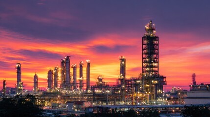 Obraz premium Industrial complex sunset view