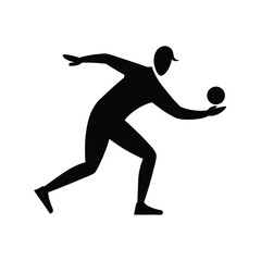 Dynamic bowler in mid delivery stride captured with one arm extended in a vibrant vector illustration