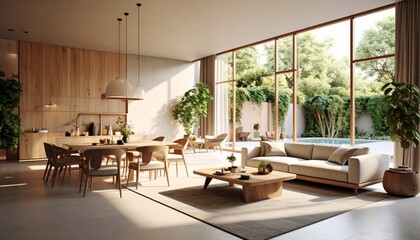 Serene Minimalist Living Room Design with Natural Light and Wooden Accents