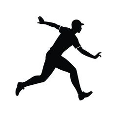 Dynamic illustration of a cricketer sprinting between the wickets with one arm outstretched