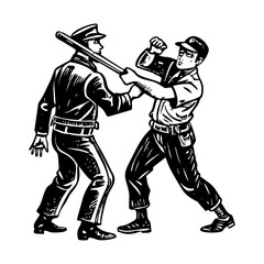 A glyph style illustration depicting police fight
