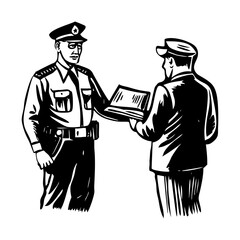A vintage style illustration showing police warrant