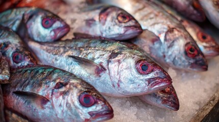 Fresh fish on ice in market
