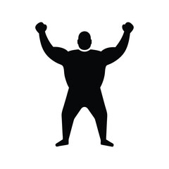 Dynamic black silhouette of a powerful wrestler raising one arm in victory pose