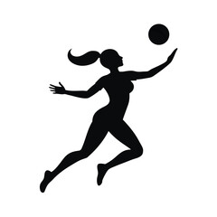 Dynamic female volleyball player executing a powerful underhand serve in action