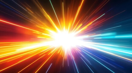 Fototapeta premium Bright explosion of light streaks in orange blue and yellow abstract