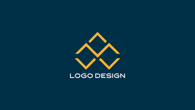 Abstract M logo featuring geometric mountain-like golden shapes on dark background, ideal for outdoor brands, adventure gear, or modern minimalist identity