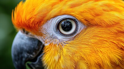Close-up of a vibrant orange parrot's eye and beak