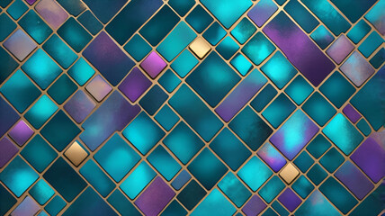Abstract Teal Purple Gold Kintsugi Geometric Tile Mosaic