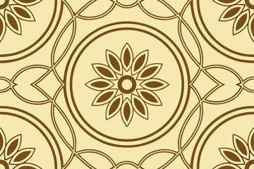 Geometric floral pattern brown on cream seamless