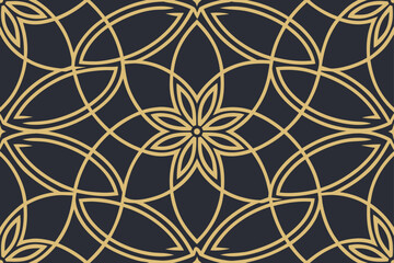 Geometric gold pattern on dark background seamless