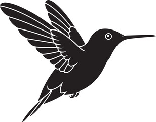 Fototapeta premium A black and white minimalist illustration of a hummingbird in flight.