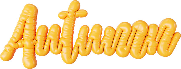 Orange fall 3D inflatable plastic Autumn lettering sticker in a trendy balloon style. Marketing typography graphic isolated clipart