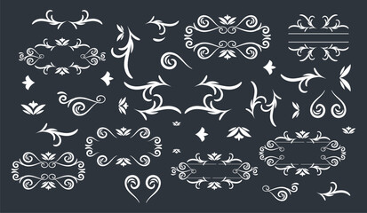 Swirl ornament stroke. Ornamental curls, swirls divider and filigree ornaments vector illustration set
