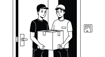 Delivery Person Handing Over Package to Customer at Door