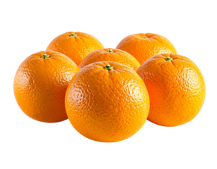 Group of five ripe oranges isolated on transparent background