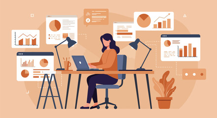 Data Analyst Working with Graphs and Charts in Office