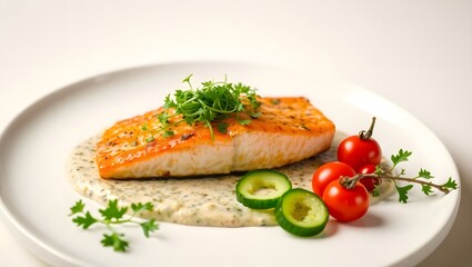 Grilled salmon steak with fresh vegetables: a healthy and gourmet seafood meal