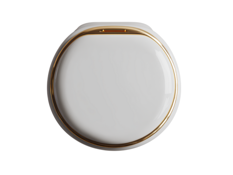 Top-Down View of Luxury Toilet with Glossy Porcelain Finish and Gold Accent Ring on Lid, Isolated on Transparent Background PNG