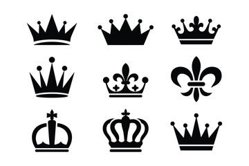 Black Crown Icon Collection for Monarchy and Royalty Design Vector Illustration