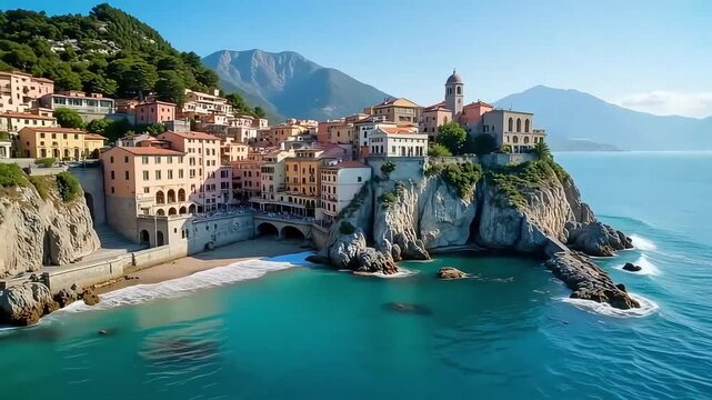 Explore tellaro italy aerial view of colorful buildings cliffs and turquoise sea coast travel destination