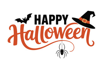 Halloween Greeting Vector Illustration with Happy Halloween Text and Spiderweb Vector Illustration