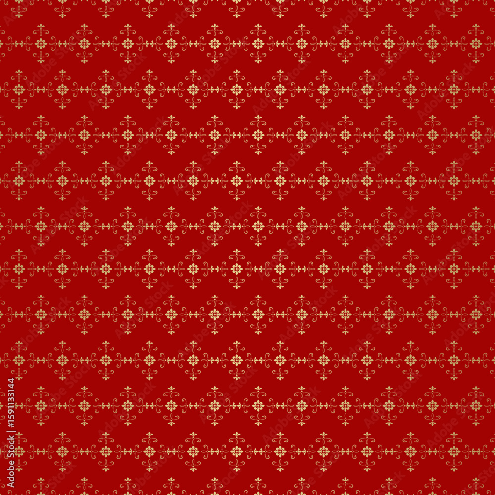 Wall mural exquisite red textured background with isolated gold pattern.