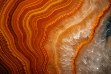 琥珀色の瑪瑙の結晶断面｜Amber Agate Crystal Macro Texture