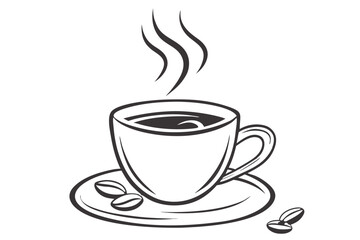 Obraz premium A steaming cup of hot coffee with coffee beans