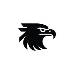Fototapeta premium Black Silhouette of Bird Eagle Head on Transparent Background, Falcon Logo Style