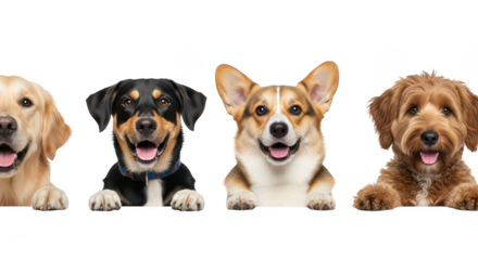 Four Happy Dogs Peeking Over Banner