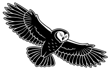 An owl in flight, with wings spread wide, isolated on white