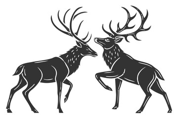 Obraz premium Two majestic deer with large antlers facing each other