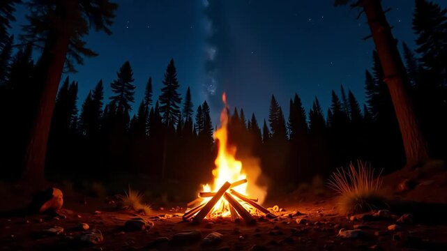Relaxing campfire ambience in forest at night with crackling fire sounds for sleep and meditation 10 hours