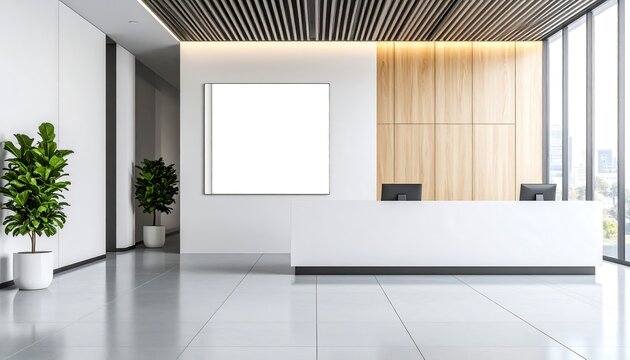 Modern office lobby with reception desk