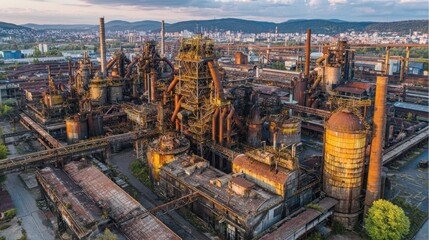 Fototapeta premium Abandoned industrial complex aerial view