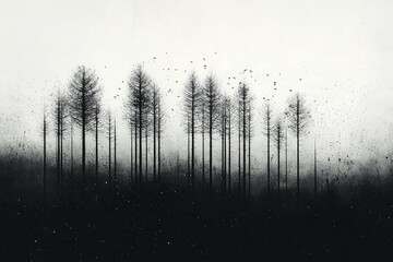 Captivating forest scene rendered in a striking monochromatic palette.