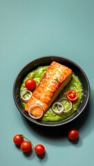 Grilled salmon steak meal with healthy vegetables