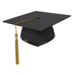 Black Graduation Cap with Gold Tassel Isolated on transparent Background