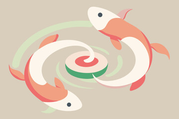 Floating Koi Fish Spiraling Around a Glowing Lily Pad