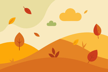 Geometric Autumn Leaves Falling Slowly Over a Glowing Pond