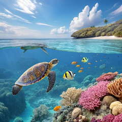 Obraz premium beautiful sea life with aquatic animals