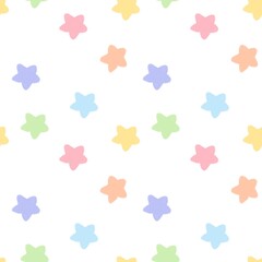 Seamless Pattern of Hand Drawn Pastel Stars on White Background