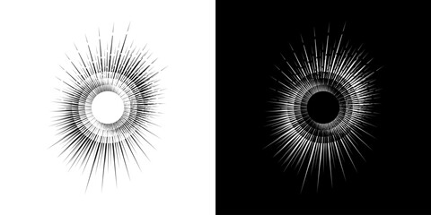 Dynamic abstract spiral sound wave rhythm lines. Circular spiral sound wave rhythm of lines. Circular futuristic abstract lines, black and white background.